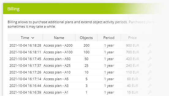 Billing feature screenshot
